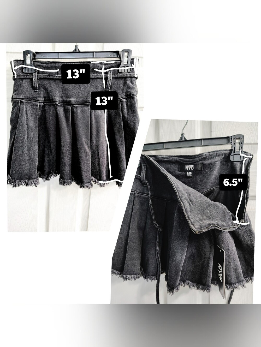 Madden NYC Pleated 'Skort' Distressed Black Denim - Junior Size XXS (00) *NWT* - Picture 8 of 8